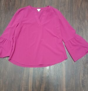 J. Crew Fuchsia V-Neck Bell Sleeve Blouse